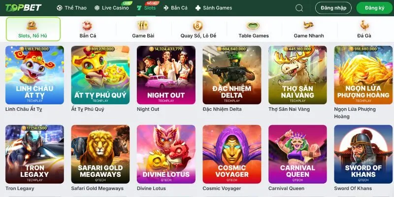 Kho game khủng từ các sảnh uy tín tại Topbet